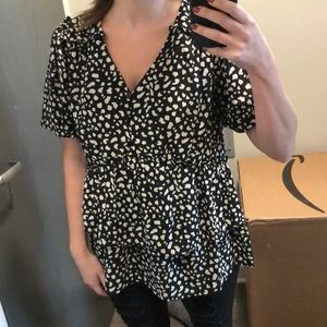 Black and off-white flutter blouse